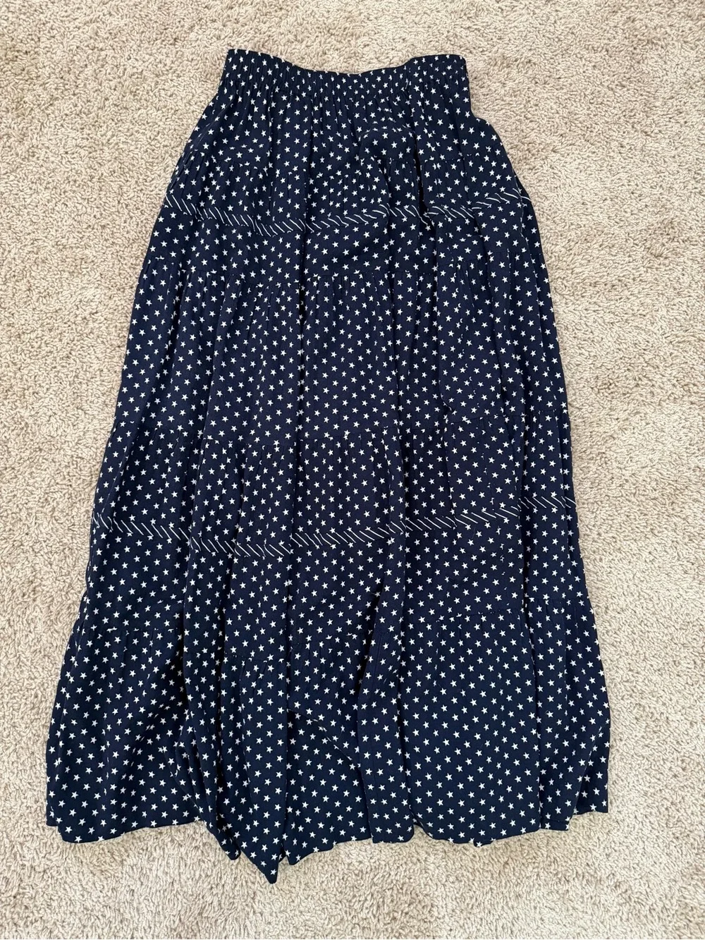 Carole Little Vintage Navy Star Print Tiered Maxi Skirt